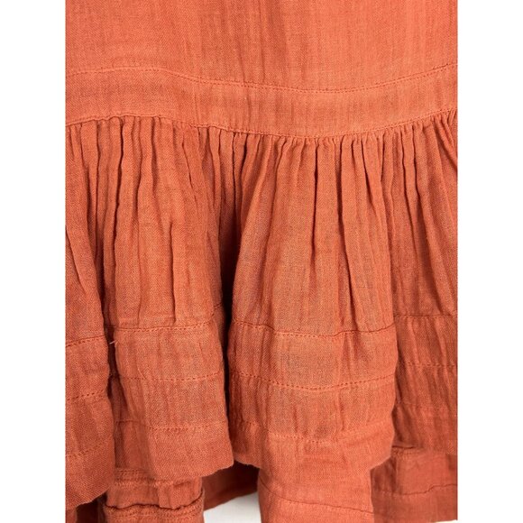 Free-Est by Free People Boho Rust Orange Large Gauze Peplum Button-Down Blouse - Picture 10 of 12